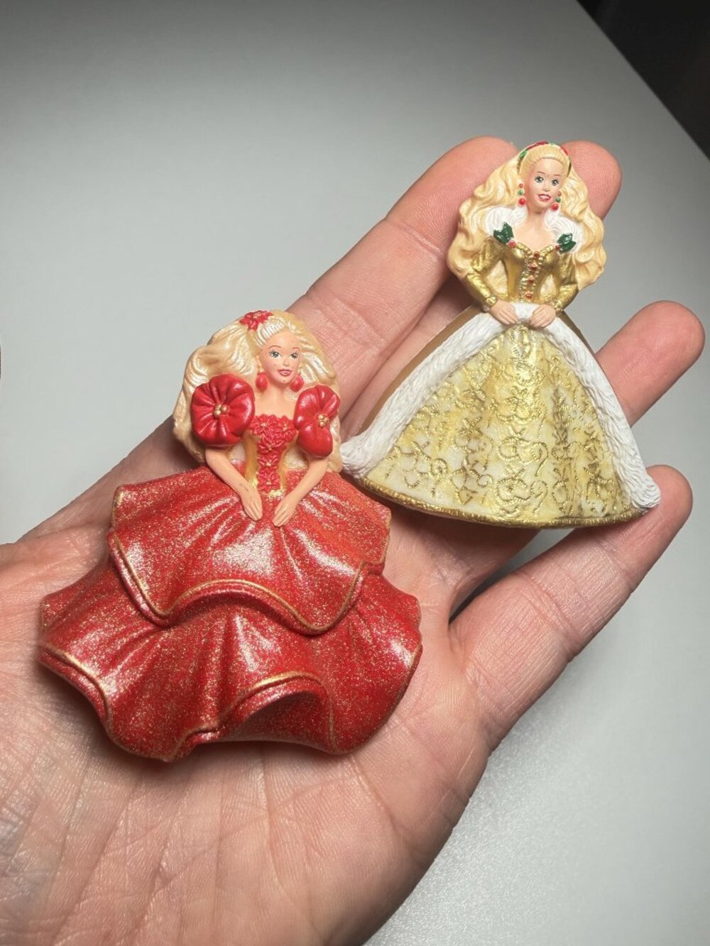 Mattel Barbie Brooch Set of 2 Vintage Hallmark Red Gold Holiday Fashion Pins